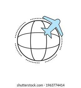Plane around the planet. Way. Vector