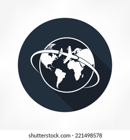 plane around the world icon