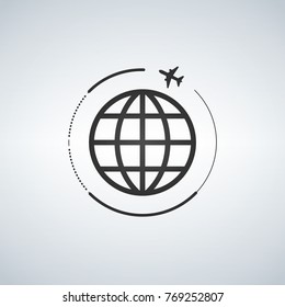 Plane around the world vector illustration isolated on light background