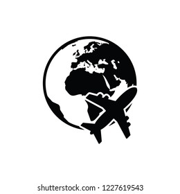 plane aroung world icon logo planet travel isolated