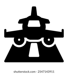 Plane arrival icon in Glyph Style. Black Fill
