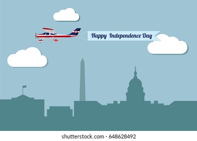 Plane with banner Happy Independence day. Vector illustration