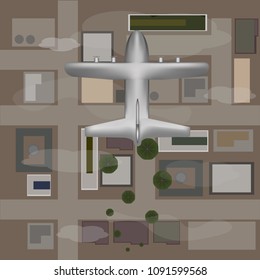 plane battle royale game landing parachute  with apartment residential town house