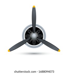 Plane blade propeller, vector airplane wood engine logo icon. Aircraft propeller fan