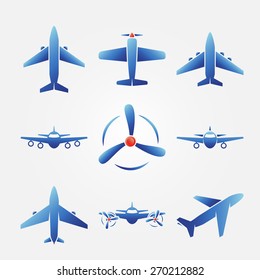 Plane blue icons - vector set airplane symbols or logos