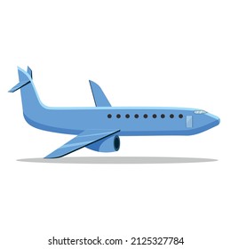 The plane is blue on a white background. Vector stock illustration. Transport. Transportation of goods and passengers. Isolated. Logistics. Loading