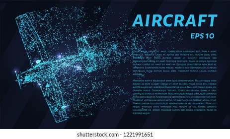 Plane with blue points of light. Plane view from below. Airplane vector illustration