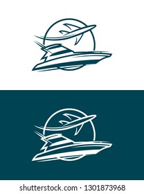 Plane and boat in circle - vector icon
