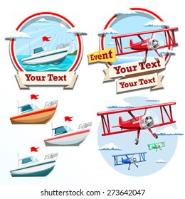 Plane and boat summer time illustration