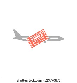 Plane bomb mined by terrorist flat line icon on background