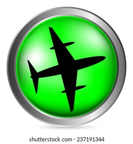 Plane button on white background. Vector illustration.