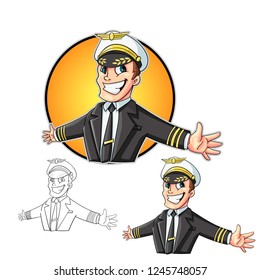 Plane captain in uniform say please welcome