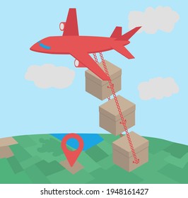 The plane carries boxes as a concept of express delivery vector illustration.