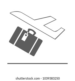 Plane and case icon isolated on background. Modern flat pictogram, business, marketing, internet concept. Trendy Simple vector symbol for web site design or button to mobile app. Logo illustration