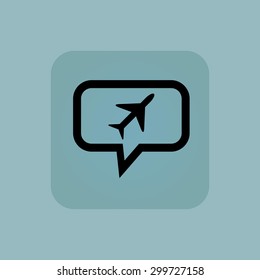Plane in chat bubble, in square, on pale blue background
