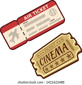 Plane and cinema ticket cartoon vector isolated icon