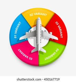 Plane circle infographics. Plane icon 3d. Vector infographic illustration