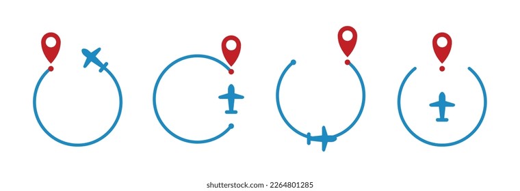 Plane circle logo icon. Set of the plane icons. Vector illustration.