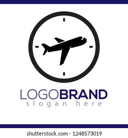 Plane with clock logo icon vector template. plane time logo