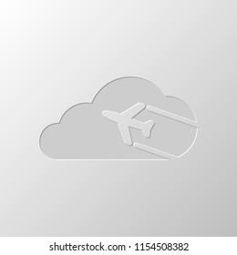 Plane and cloud. Simple icon. Logo. Paper design. Cutted symbol. Pitted style