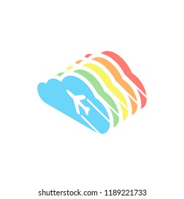 Plane and cloud. Simple icon. Logo. Stack of colorful isometric icons on white background