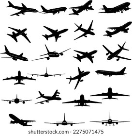 Plane collection, black planes for education, flight set, planes silhouette set EPS10 svg