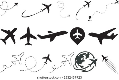 Plane collection, black planes for education, flight set, planes silhouette set EPS, A group or collection of aircrafts ideal for grungy, travel, flight, transport, business or commercial designs 