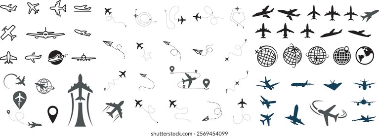 Plane collection, black planes for education, flight set, planes silhouette set EPS, A group or collection of aircrafts ideal for grungy, travel, flight, transport, business or Aero Plane Vector 