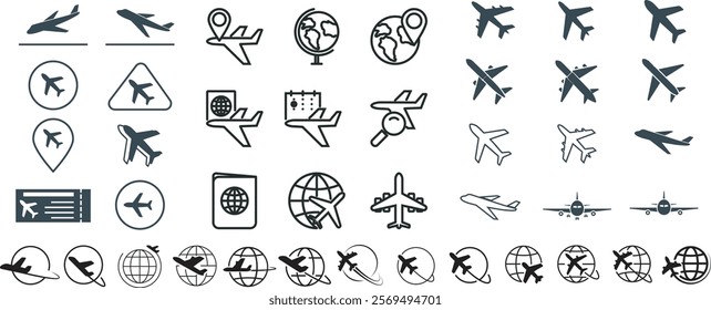 Plane collection, black planes for education, flight set, planes silhouette set EPS, A group or collection of aircrafts ideal for grungy, travel, flight, transport, Travel flat illustration.
