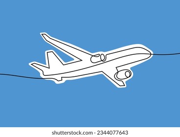 Plane continuous line colourful vector illustration