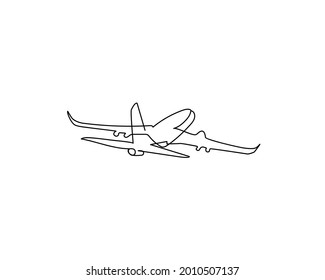 Dibujo de línea continua de plano. Una línea de arte del vuelo, jet.