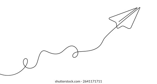 Plane continuous one line paper art travel outline icon sketch vector illustration doodle trip. Art single line plane flight air airplane background linear aircraft fly airport business international