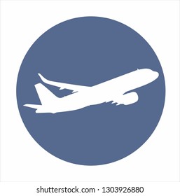 Plane.The contour of a passenger plane in a circle on a blue background
