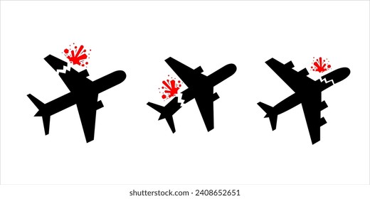 Plane crash accident silhouette illustration icon set silhouette vector