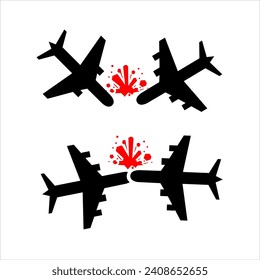 Plane crash accident silhouette illustration icon set silhouette vector