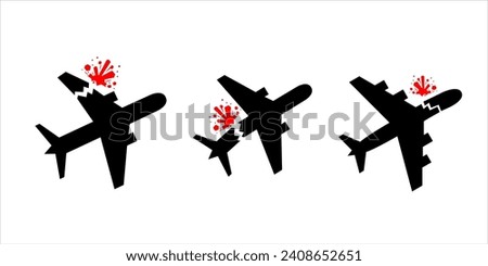 Plane crash accident silhouette illustration icon set silhouette vector