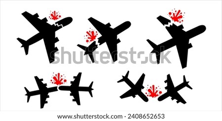 Plane crash accident silhouette illustration icon set silhouette vector