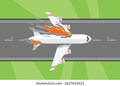 Plane Crash Concept. Colored flat vector illustration isolated