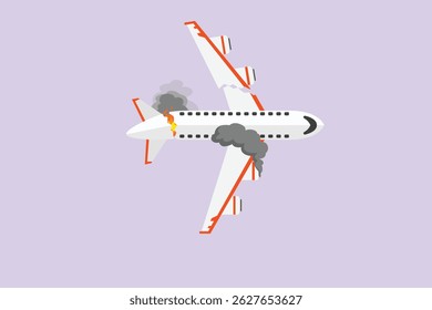 Plane Crash Concept. Colored flat vector illustration isolated