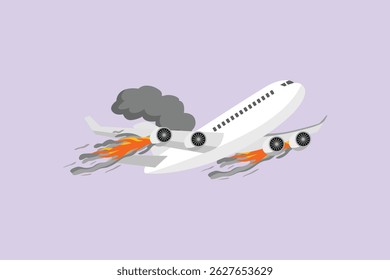Plane Crash Concept. Colored flat vector illustration isolated