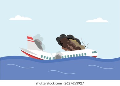 Concepto de accidente aéreo. Ilustración vectorial plana coloreada aislada