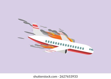 Plane Crash Concept. Colored flat vector illustration isolated