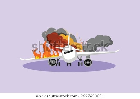 Plane Crash Concept. Colored flat vector illustration isolated