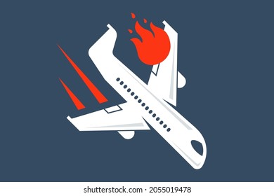 plane crash due to a hot engine. flat vector illustration.