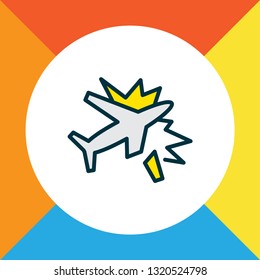 Plane crash icon colored line symbol. Premium quality isolated exploding element in trendy style.