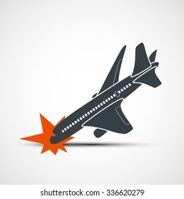 Plane crash. Terrorist act. Stock vector illustration.