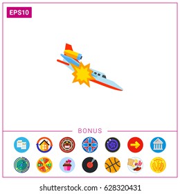 Plane crashing and flying down icon