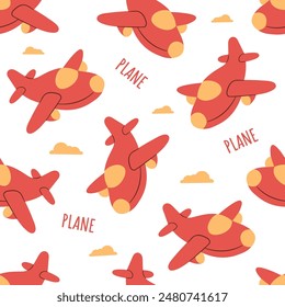 Plane cute cartoon transport seamless pattern. Background for cute little boy vector illustration