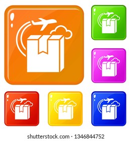 Plane delivery box icons set collection vector 6 color isolated on white background