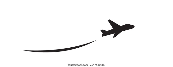 Plane departure vector icon, take off airplane silhouette. Airport simple symbol, black takeoff plane logo, airline pictogram or jet aircraft shape side view isolated